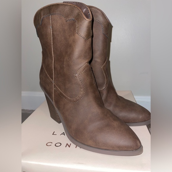 Worn once! Lauren Conrad memory foam heeled zip up point toe cowgirl boots - Picture 2 of 7